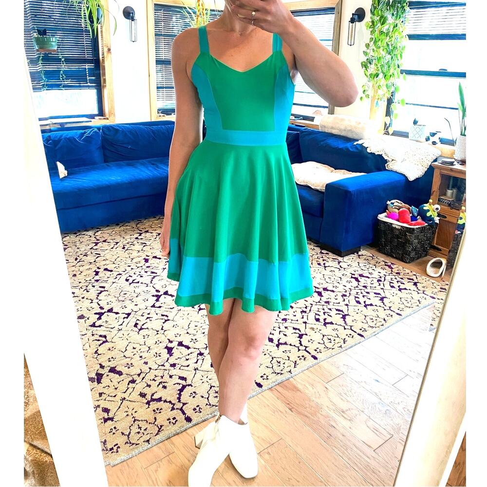 Cocolove vintage blue and green fit and flare dress